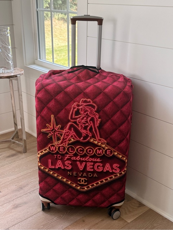 Handbags - Pink Quilted Luggage Cover with Las Vegas Neon Sign Graphic